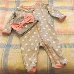 Set of matching newborn long sleeve onesie and hat